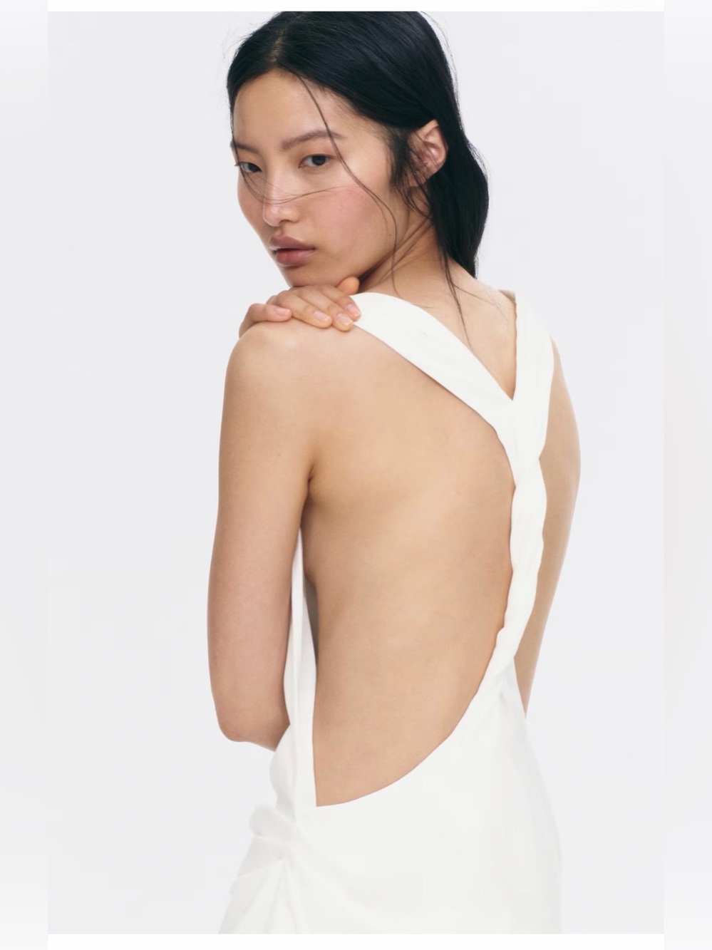 VIRAL CHIC SUMMER ESSENTIAL H&M Edition TWIST DETAILTWILL White Dress Sz Medium - Picture 3 of 9